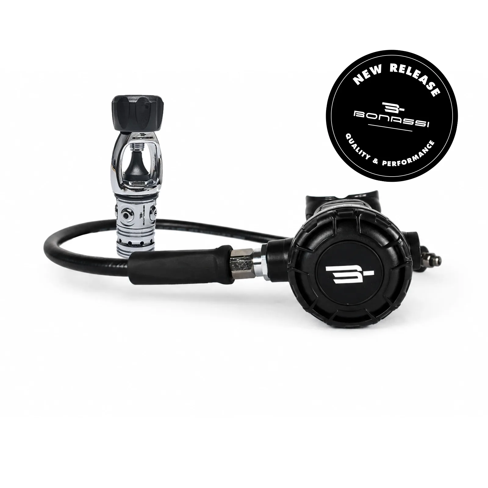 Bonassi AB080 / EVOX Regulator: Reliable and lightweight regulator set designed for recreational diving. Combines smooth breathing performance with durability, making it an excellent choice for dive centers and frequent users in the Mexican Caribbean.