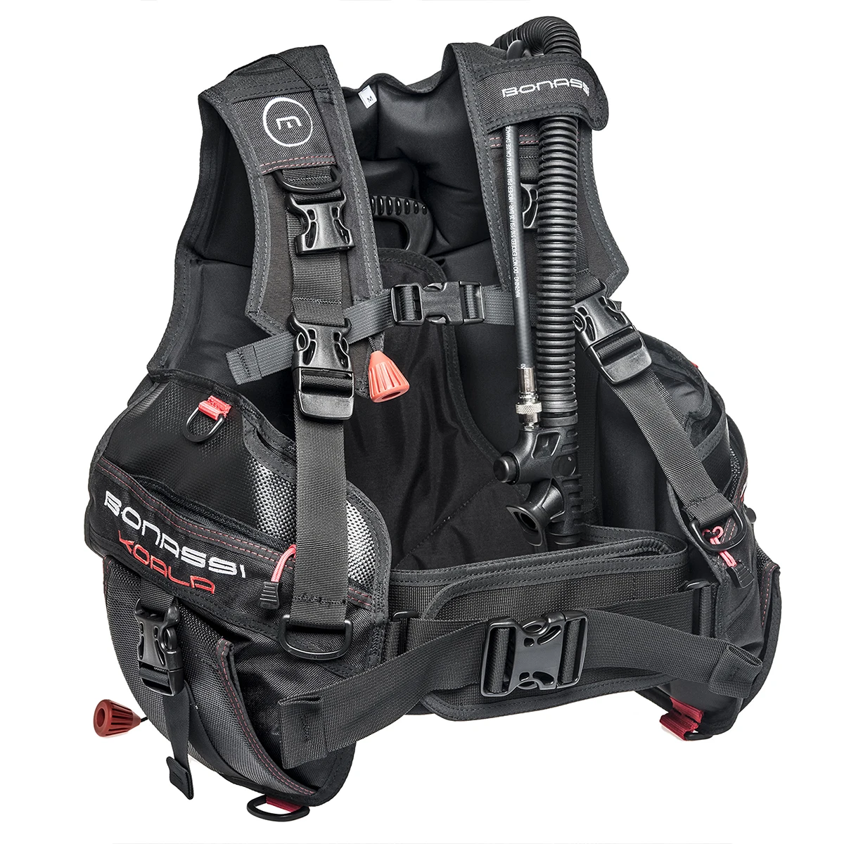 Bonassi Koala BCD: Durable buoyancy compensator with quick-drying 3D mesh back. Built for intensive rental use while maintaining comfort and stability during dives in tropical waters.